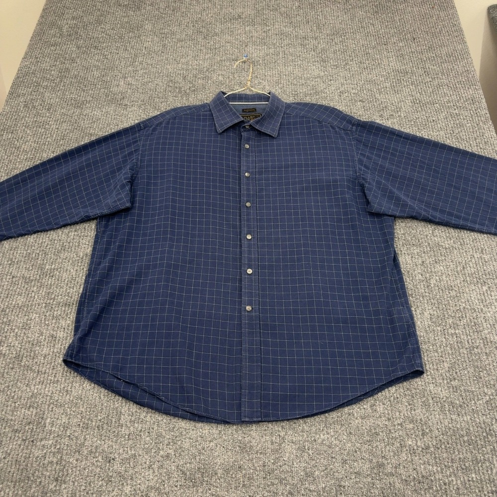 Jos. A. Bank Button Down Mens XL Blue Cotton Cashmere Silk Plaid Traditional Fit